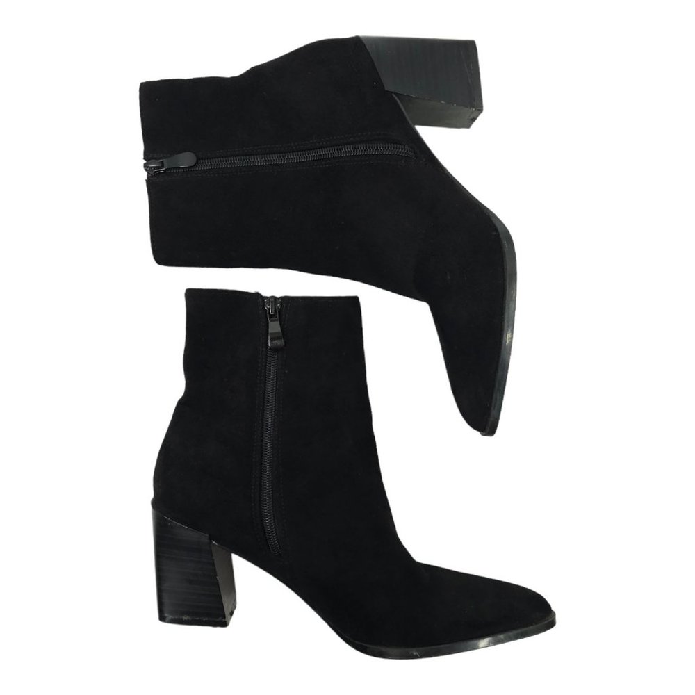 Mata Kelsie Faux Suede Back Zip Ankle Boot Womens Size 8 Block Heel Pointed Toe - Picture 2 of 11